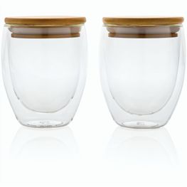 2-tlg Set Borosilikatgläser mit Bambusdeckel 250ml