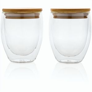 2-tlg Set Borosilikatgläser mit Bambusdeckel 250ml