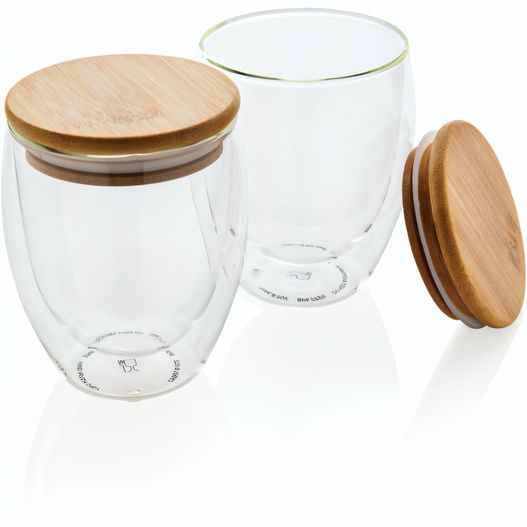 2-tlg Set Borosilikatgläser mit Bambusdeckel 250ml (Bild 1)