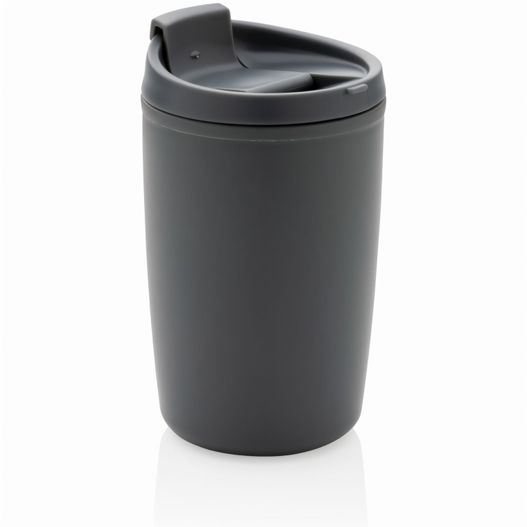 eine schwarze tasse mit deckel und griff GRS recycelter PP-Becher mit Flip-Deckel (Bild 1)