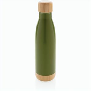 Vakuum Edelstahlfasche mit Deckel und Boden aus Bambus