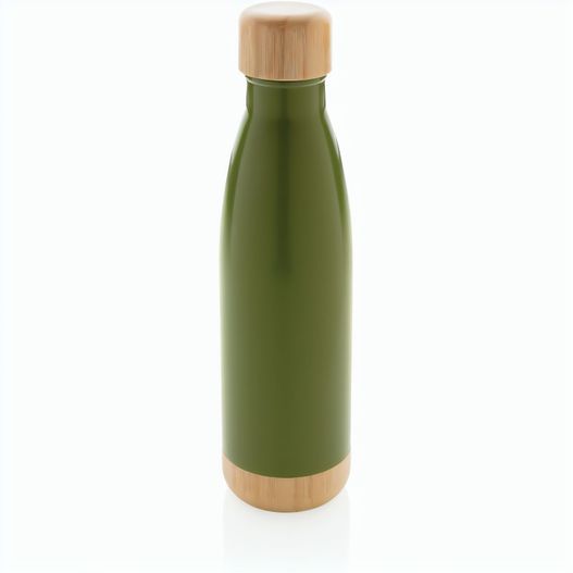 Vakuum Edelstahlfasche mit Deckel und Boden aus Bambus (Bild 1)