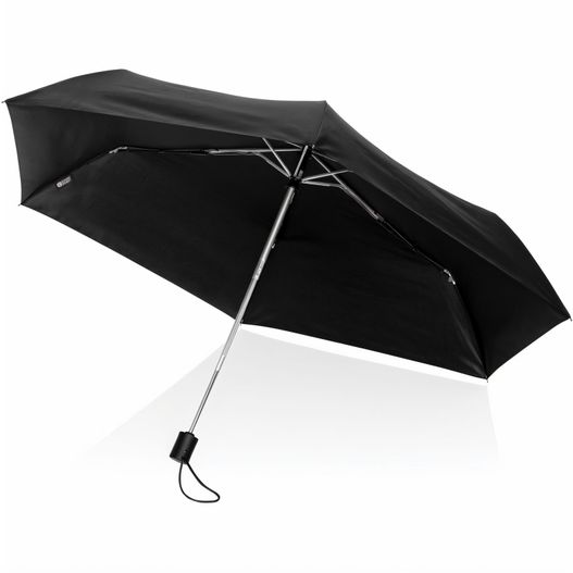 ein schwarzer schirm mit einem silbernen griff auf weißem hintergrund Swiss Peak AWARE™ RPET Ultra-Light 20.5" Automatik-Schirm (Bild 1)