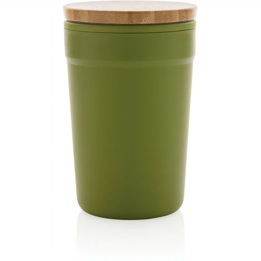 ein grüner behälter mit holzdeckel GRS rPP-Becher mit Bambusdeckel (Bild 1)