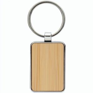 Eckiger Schlüsselring aus RCS rec. Zinklegierung mit Bambus
