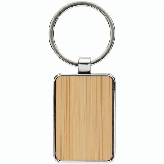 Produktabbildung Eckiger Schlüsselring aus RCS rec. Zinklegierung mit Bambus Eckiger Schlüsselring aus RCS rec. Zinklegierung mit Bambus (Bild 1)