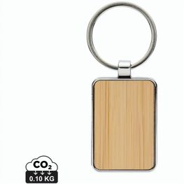 Produktabbildung Eckiger Schlüsselring aus RCS rec. Zinklegierung mit Bambus Eckiger Schlüsselring aus RCS rec. Zinklegierung mit Bambus