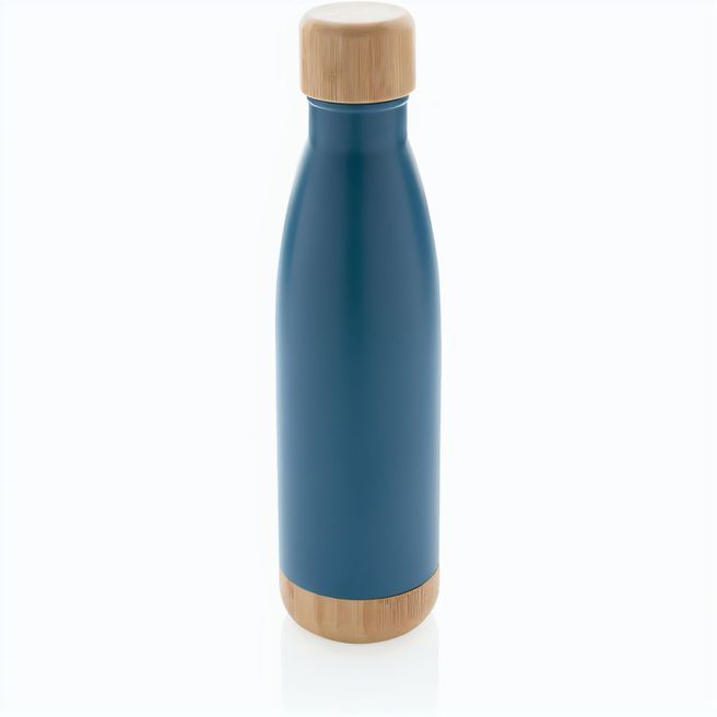 Vakuum Edelstahlfasche mit Deckel und Boden aus Bambus