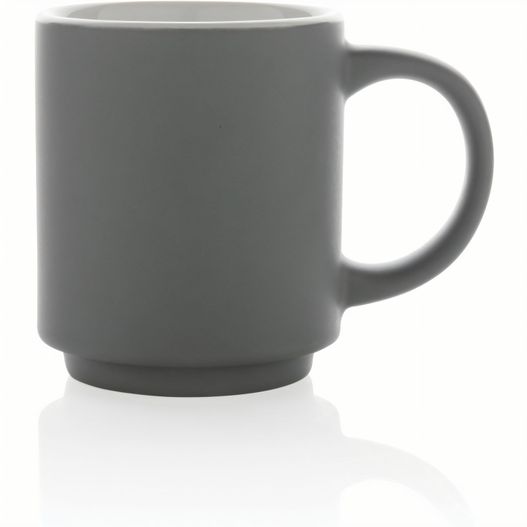 eine graue kaffeetasse mit einem griff auf einer weißen oberfläche Stapelbare Keramiktasse, 180ml (Bild 1)