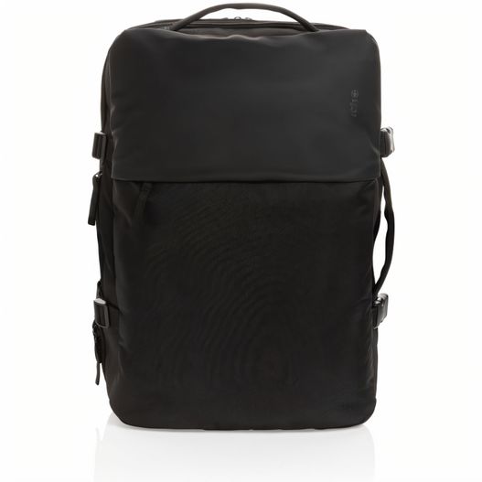 ein schwarzer rucksack mit griff und reißverschluss Swiss Peak AWARE™ RPET 15.6" erweiterbarer Wochenendrucksack (Bild 1)