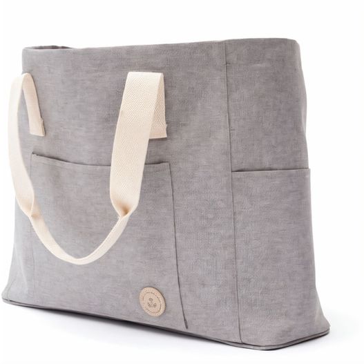 eine graue tasche mit einem weißen griff und einem tannenriemen VINGA Sortino Strandtasche (Bild 1)