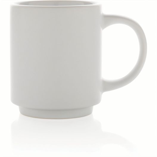ein weißer kaffeebecher mit einem griff auf einer weißen oberfläche Stapelbare Keramiktasse, 180ml (Bild 1)