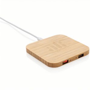 10W Wireless-Charger mit USB aus Bambus