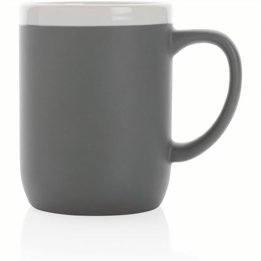ein grauer becher mit weißem deckel auf weißer oberfläche Keramiktasse mit weißem Rand, 300ml (Bild 1)