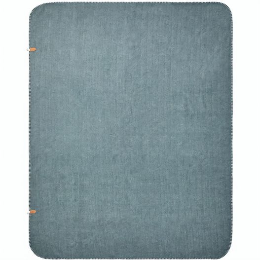 eine blaue decke mit einem braunen ledergriff VINGA Bilton Decke Upcycling 190gr/m² (Bild 1)