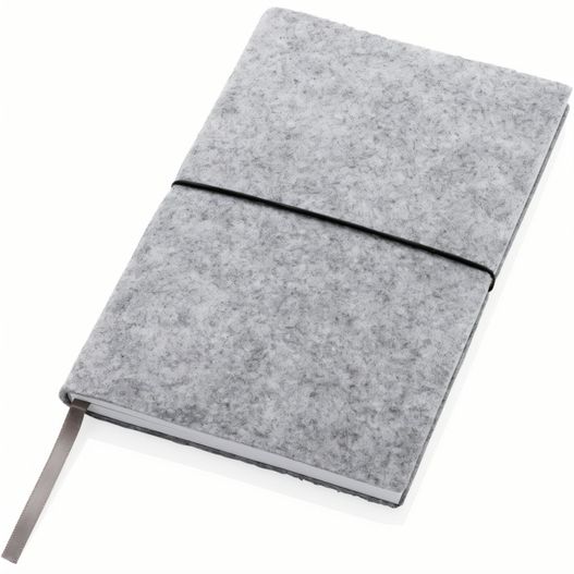 ein graues notizbuch mit reißverschluss oben A5-Softcover-Notizbuch aus GRS zertifiert recyceltem Filz (Bild 1)