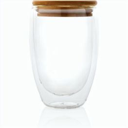 Produktabbildung Doppelwandiges Borosilikatglas mit Bambusdeckel 350ml Doppelwandiges Borosilikatglas mit Bambusdeckel 350ml