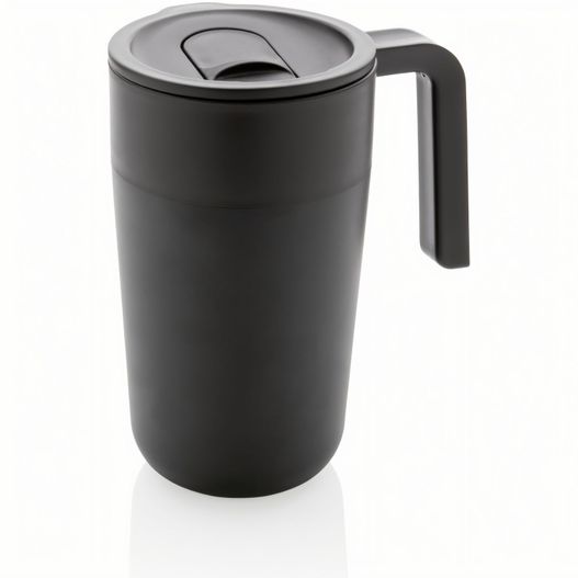 eine schwarze kaffeetasse mit einem griff auf weißem hintergrund GRS recycelte PP und Stainless Steel Tasse mit Griff (Bild 1)