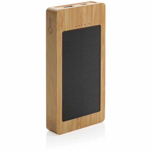 eine holzkraftbank mit einem solarpanel darauf Sunwick 10.000mah Bambus Solar Powerbank (Bild 1)