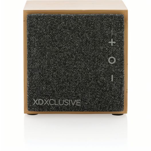 ein schwarzer und brauner lautsprecher mit einem holzblock Wynn 5W kabelloser Bambus Lautsprecher (Bild 1)