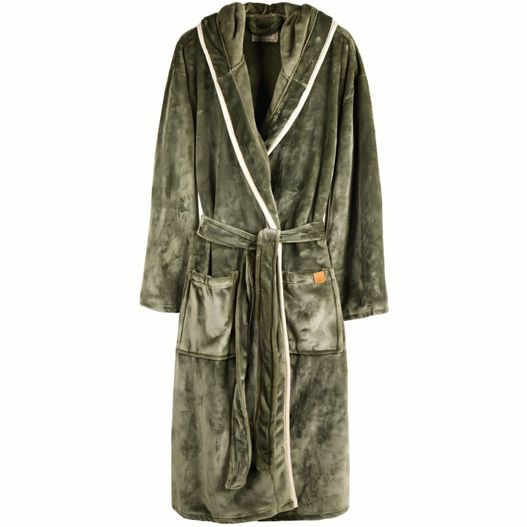 eine robe auf einem weißen hintergrund gezeigt VINGA Louis Luxus Plüsch GRS rPET Bademantel Größe S/M (Bild 1)