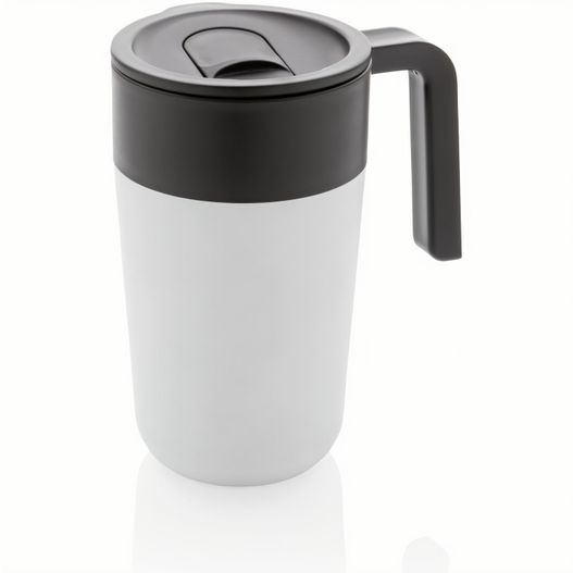 eine weiße und schwarze kaffeetasse mit einem griff GRS recycelte PP und Stainless Steel Tasse mit Griff (Bild 1)