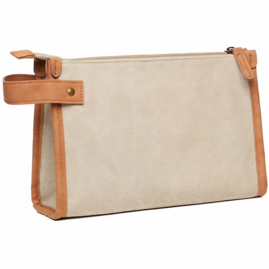 eine weiße und braune tasche mit einem tannenriemen VINGA Bosler Kulturbeutel aus GRS recyceltem Canvas (Bild 1)