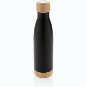 Vakuum Edelstahlfasche mit Deckel und Boden aus Bambus