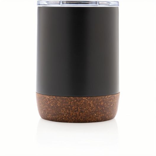eine schwarze und braune tasse mit korkdeckel Kleine Vakuum-Kaffeetasse aus RCS rSteel & Kork (Bild 1)
