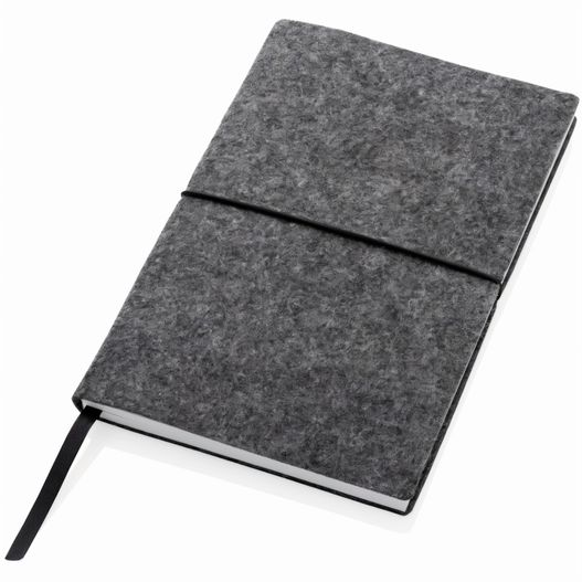 ein graues notizbuch mit einem schwarzen band A5-Softcover-Notizbuch aus GRS zertifiert recyceltem Filz (Bild 1)