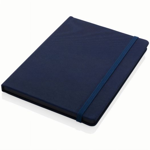 ein blaues notizbuch mit einem blauen band auf dem cover GRS-zertifiziertes rPET-A5-Notizbuch (Bild 1)