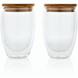 2-tlg Set Borosilikatgläser mit Bambusdeckel 350ml