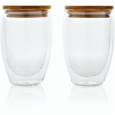 Produktabbildung 2-tlg Set Borosilikatgläser mit Bambusdeckel 350ml 2-tlg Set Borosilikatgläser mit Bambusdeckel 350ml
