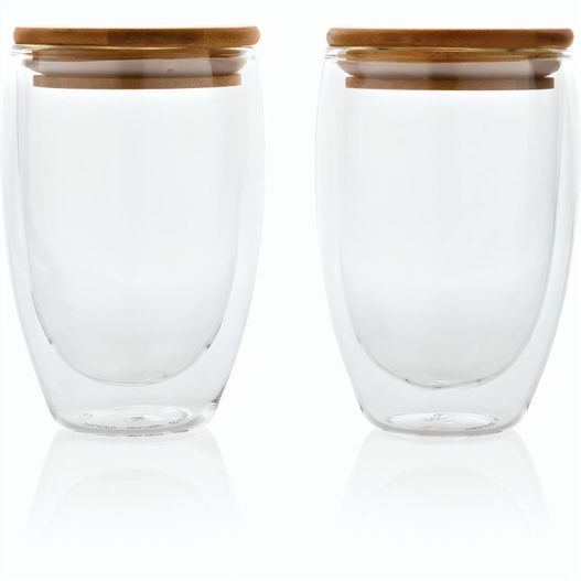 2-tlg Set Borosilikatgläser mit Bambusdeckel 350ml (Bild 1)