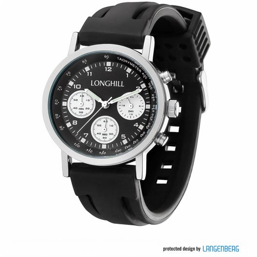 eine schwarze und weiße uhr mit einer schwarzen band Metalluhr ARNE (Bild 1)