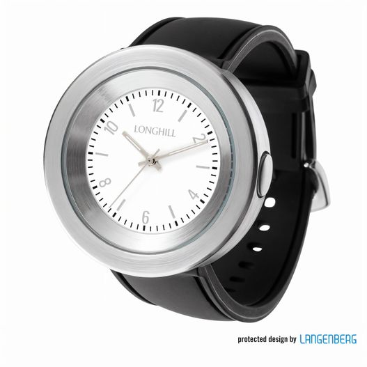 eine uhr mit einer schwarzen band und einem weißen gesicht Metalluhr LEON (Bild 1)