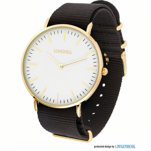 eine schwarze und goldene uhr mit einem weißen gesicht Metalluhr TEXSTYLE FLAT gold big (Bild 1)