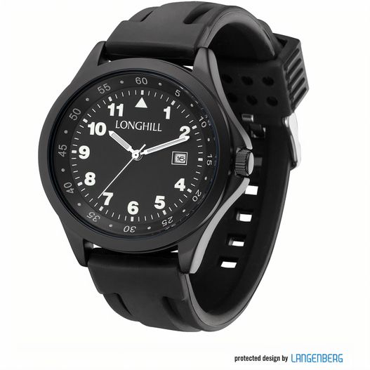 eine schwarze uhr mit schwarzem gesicht und zahlen Metalluhr SVEA (Bild 1)