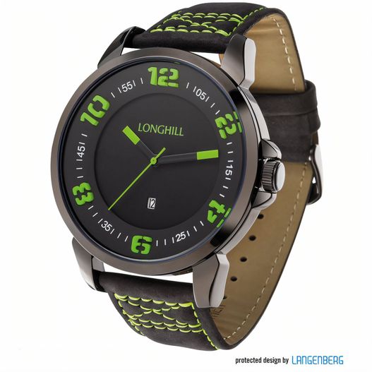 eine schwarze und grüne uhr mit einem lederarmband Metalluhr ERIK (Bild 1)