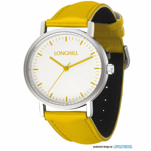 eine gelbe uhr mit einem weißen gesicht und gelben händen Metalluhr LUCA (Bild 1)