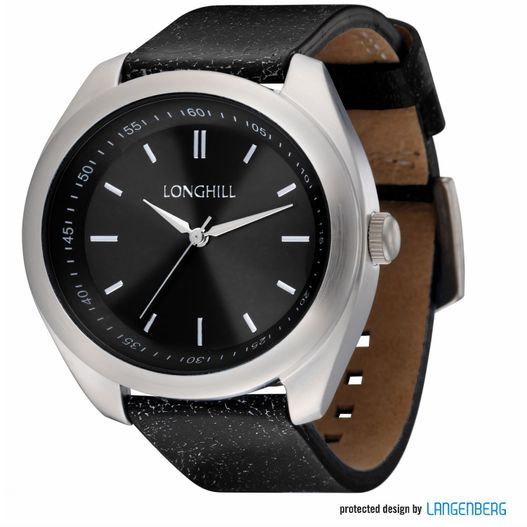 eine schwarze uhr mit einem schwarzen gesicht und einem schwarzen lederband Metalluhr HEIKKI (Bild 1)