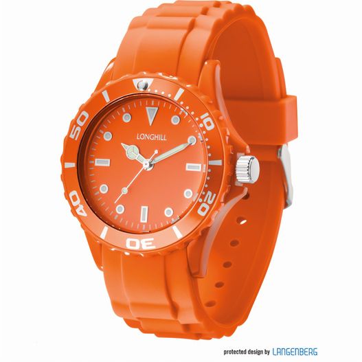 eine uhr mit einem orangenen gesicht und einer weißen zweiten hand Kunststoffuhr LOGI LADY (Bild 1)