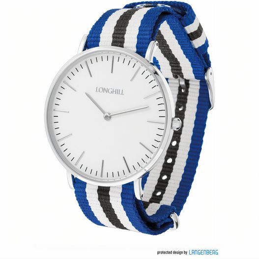 eine weiße und blaue uhr mit einer schwarzen und weißen band Metalluhr TEXSTYLE FLAT silver big (Bild 1)