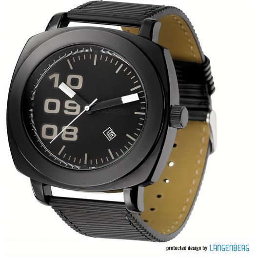 eine schwarze uhr mit einem schwarzen gesicht und einem schwarzen lederband Metalluhr LENNARD (Bild 1)