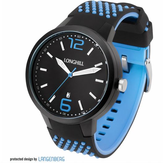 eine schwarze und blaue uhr mit einer blauen band Kunststoffuhr STEN (Bild 1)