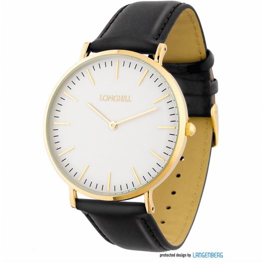 eine weiße und goldene uhr mit schwarzem lederarmband Metalluhr CLASSIC FLAT BIG (Bild 1)