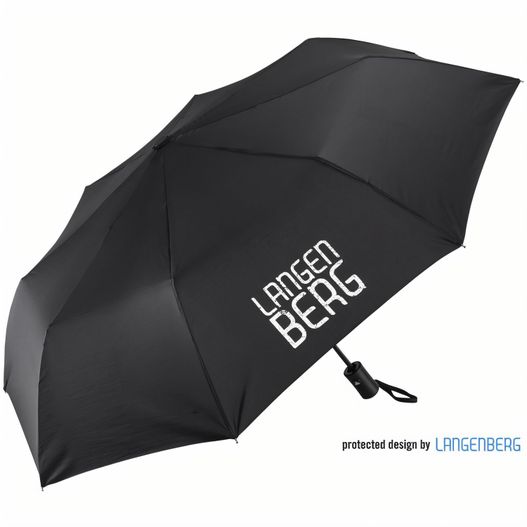 ein schwarzer regenschirm mit einem weißen logo auf ihm Taschenschirm COMBI (Bild 1)