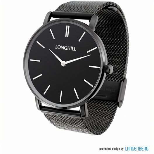eine schwarze uhr mit einem schwarzen gesicht und einem netzband Metalluhr AKSEL (Bild 1)