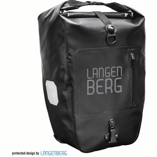 eine schwarze tasche mit einem logo darauf Fahrradtasche BACKPACKER (Bild 1)