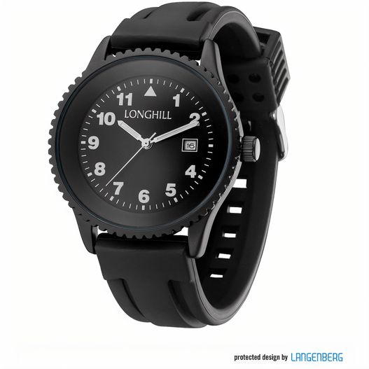 eine schwarze uhr mit einem schwarzen gesicht und einer schwarzen band Metalluhr STEEN (Bild 1)